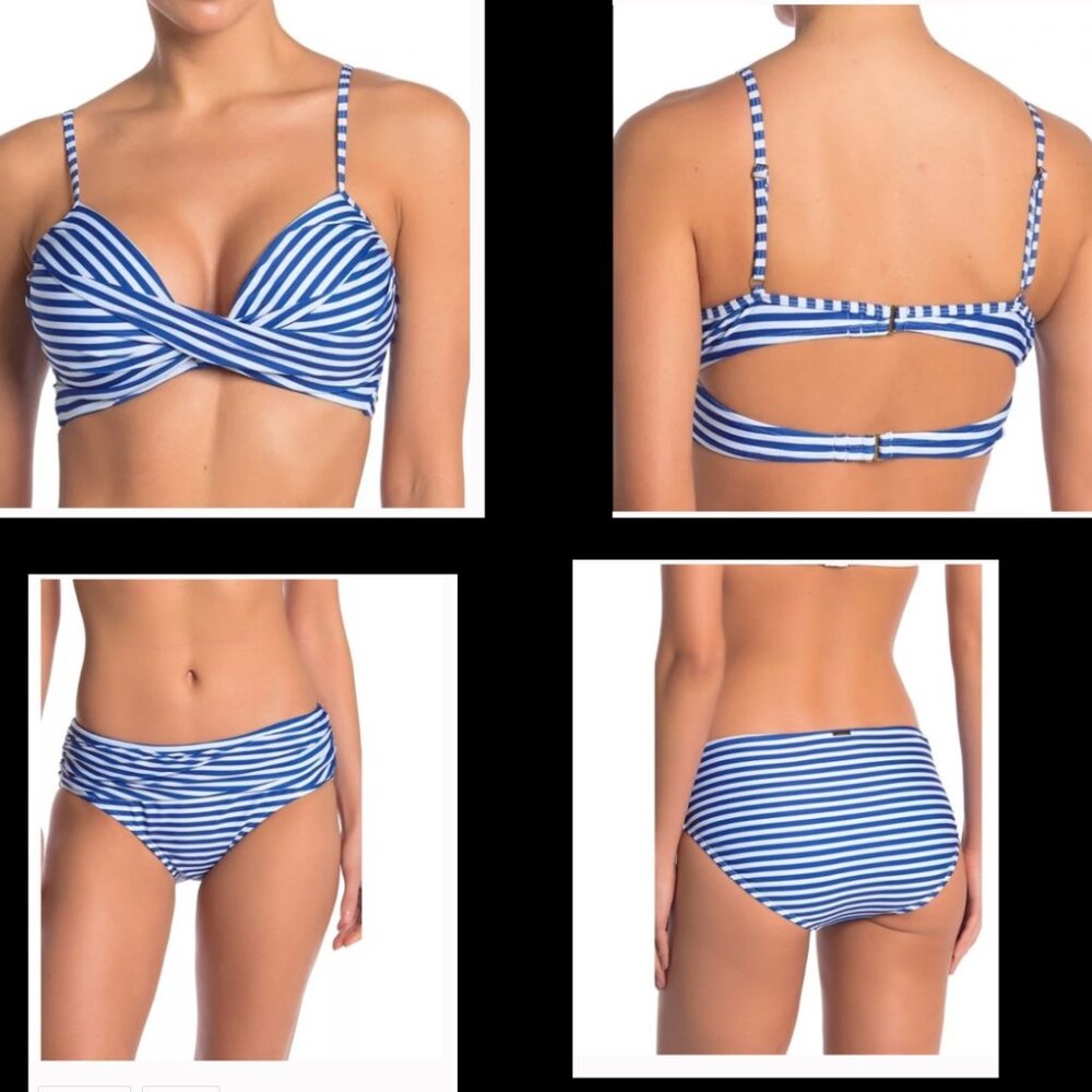 NIcole Miller Nautical Striped 2 Pc Bikini | L Fits 38 C / D | EUC | PIN UP!!